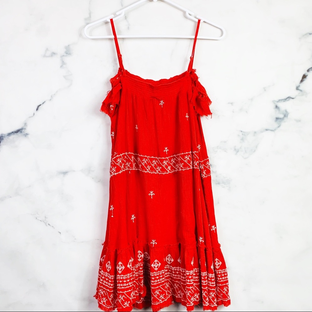 Free People Red Embroidered Boho Flounce Dress - Picture 4 of 8